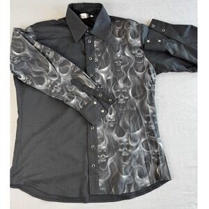 Vintage‎ Shrine Of Hollywood Skull Shirt Men's XL Gothic Rockabilly Pearl Snap